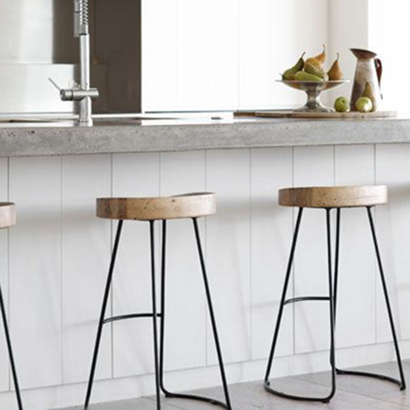 Contemporary Solid Wood Matte Finish Barstool Footrest Backless Stool