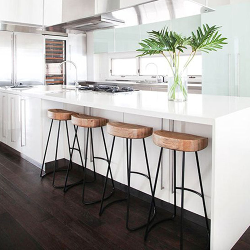 Contemporary Solid Wood Matte Finish Barstool Footrest Backless Stool