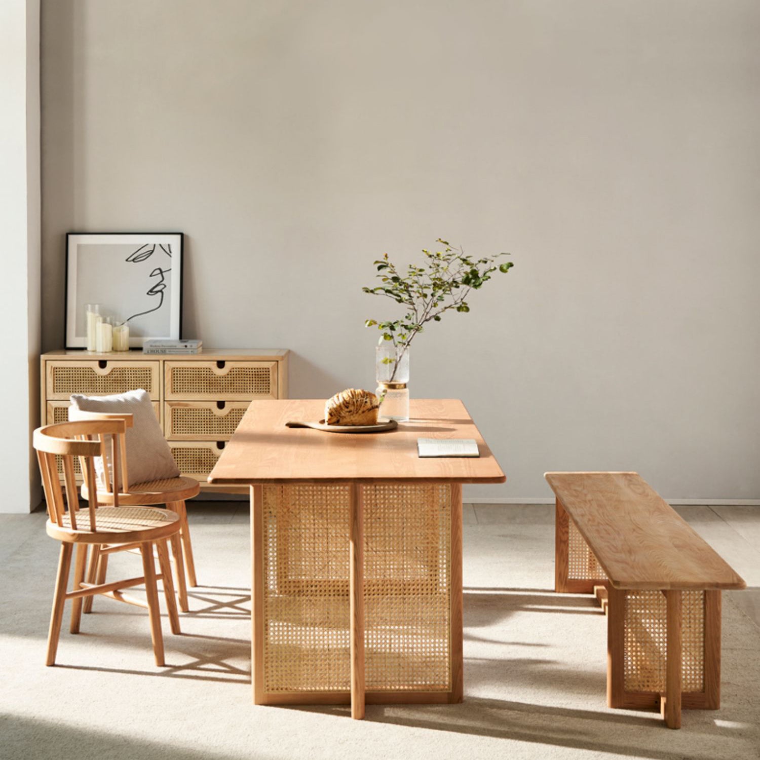 Modern 1/4 Pieces Dining Set Rectangle Ash Wood Dining Table for Dining Room