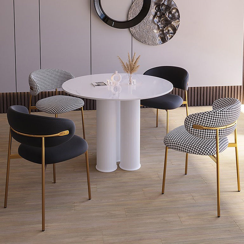 Modern Stone Dining Table Round Artificial Wood Table with Tripod Base
