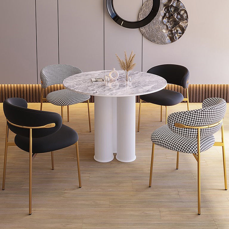 Modern Stone Dining Table Round Artificial Wood Table with Tripod Base