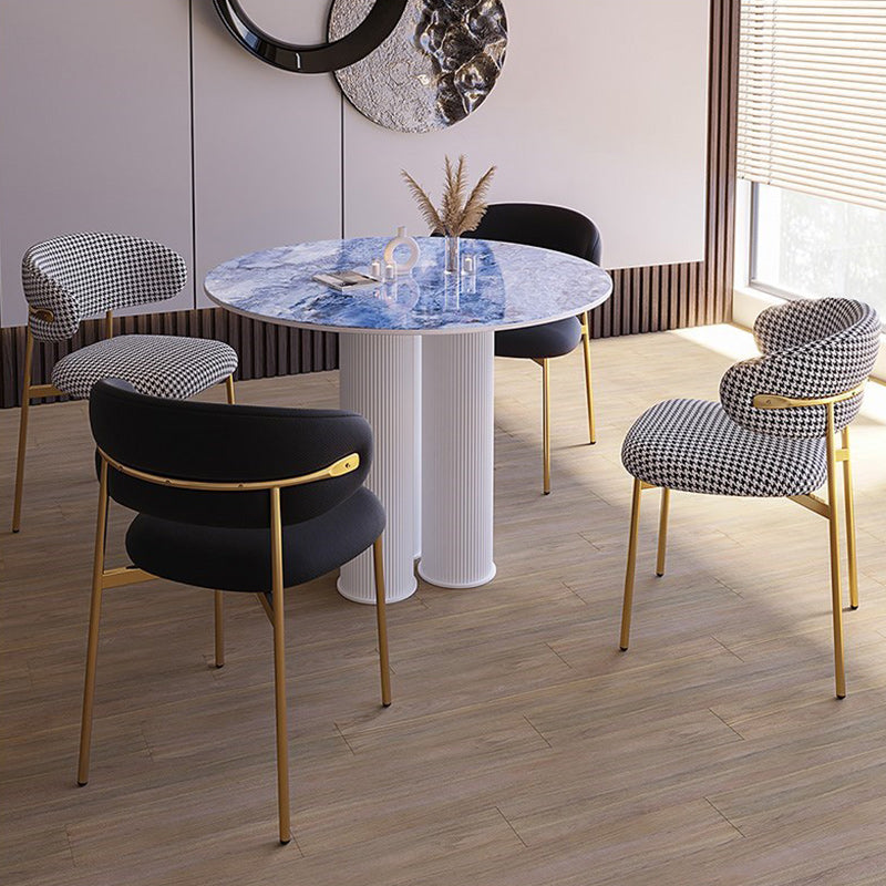Modern Stone Dining Table Round Artificial Wood Table with Tripod Base