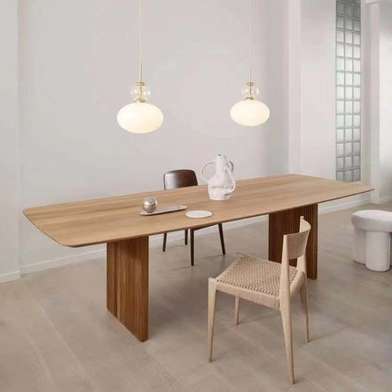Rectangle Modern Dining Table Double Pedestal Table with Solid Wood