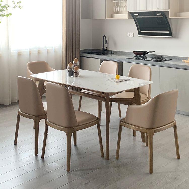 Mid-century Dining Table Rectangle 4-foot Solid Wood Table with Stone Top