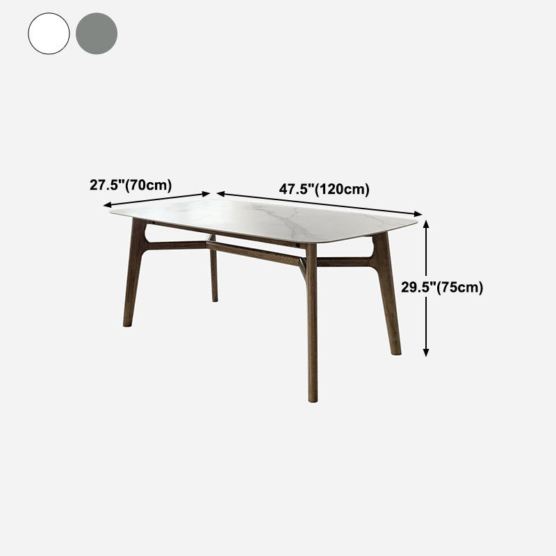 Mid-century Dining Table Rectangle 4-foot Solid Wood Table with Stone Top