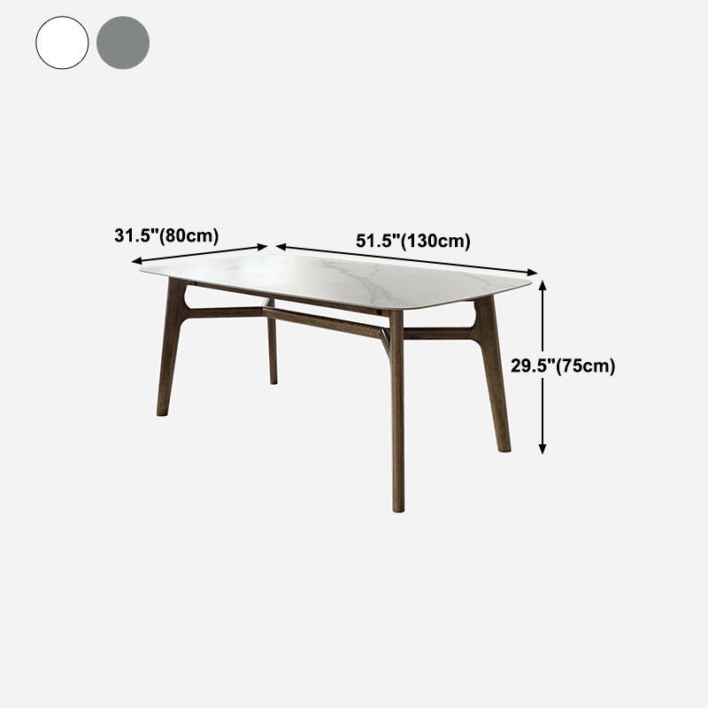 Mid-century Dining Table Rectangle 4-foot Solid Wood Table with Stone Top