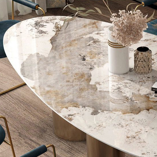 Traditional Luxury Oval Dining Site Table Gold Tripod Base Dining Table