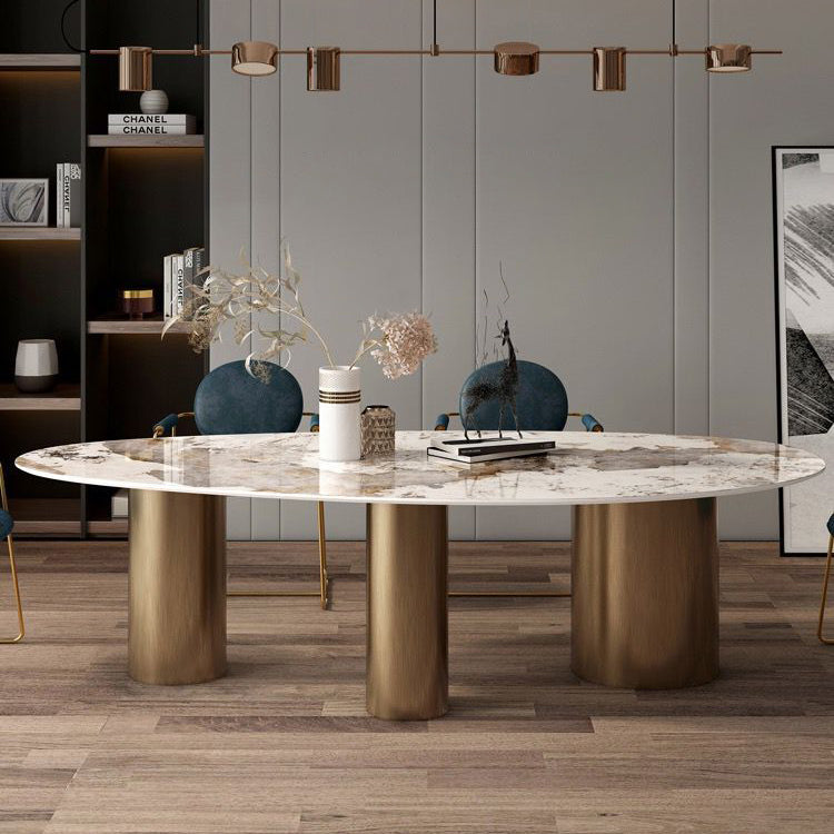 Traditional Luxury Oval Dining Site Table Gold Tripod Base Dining Table