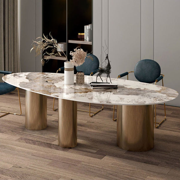 Traditional Luxury Oval Dining Site Table Gold Tripod Base Dining Table