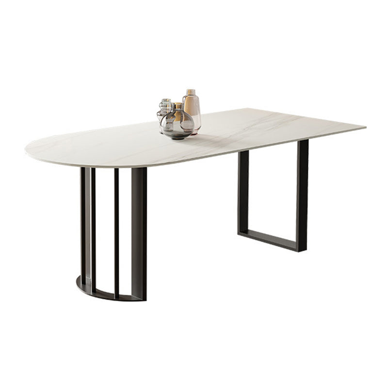 Living Room Simple Stone Table White Oval Table with Metal Pedestal