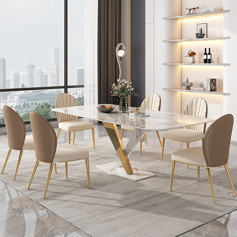 White Stone Dining Table Household Small Apartment Dining Furniture with Pedestal Base