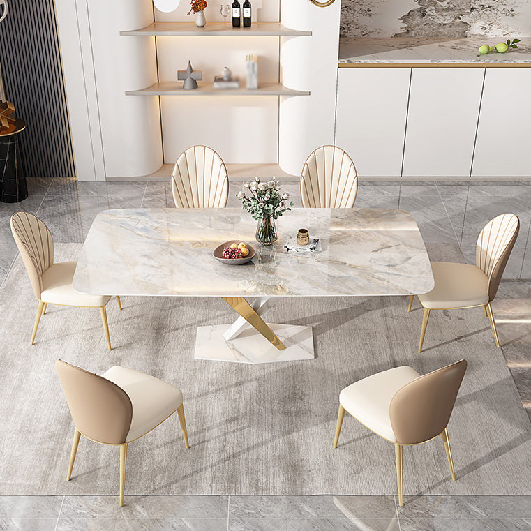 White Stone Dining Table Household Small Apartment Dining Furniture with Pedestal Base
