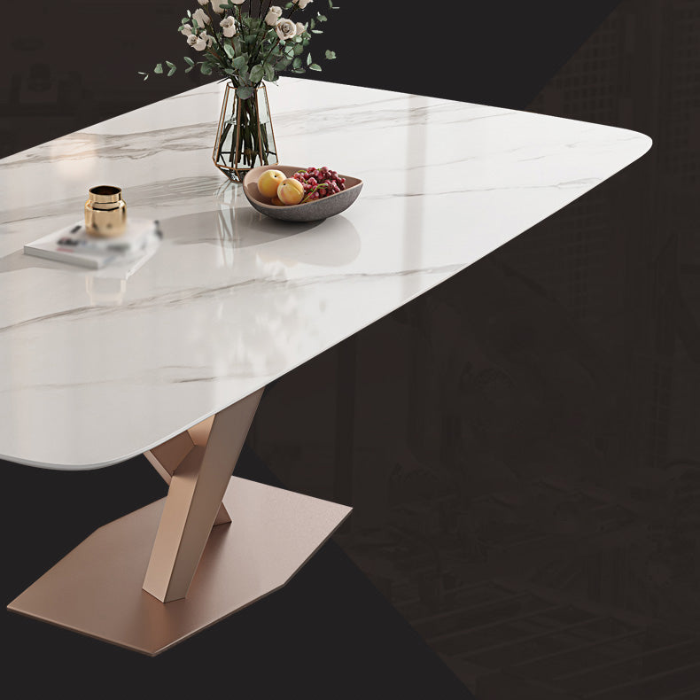 White Stone Dining Table Household Small Apartment Dining Furniture with Pedestal Base