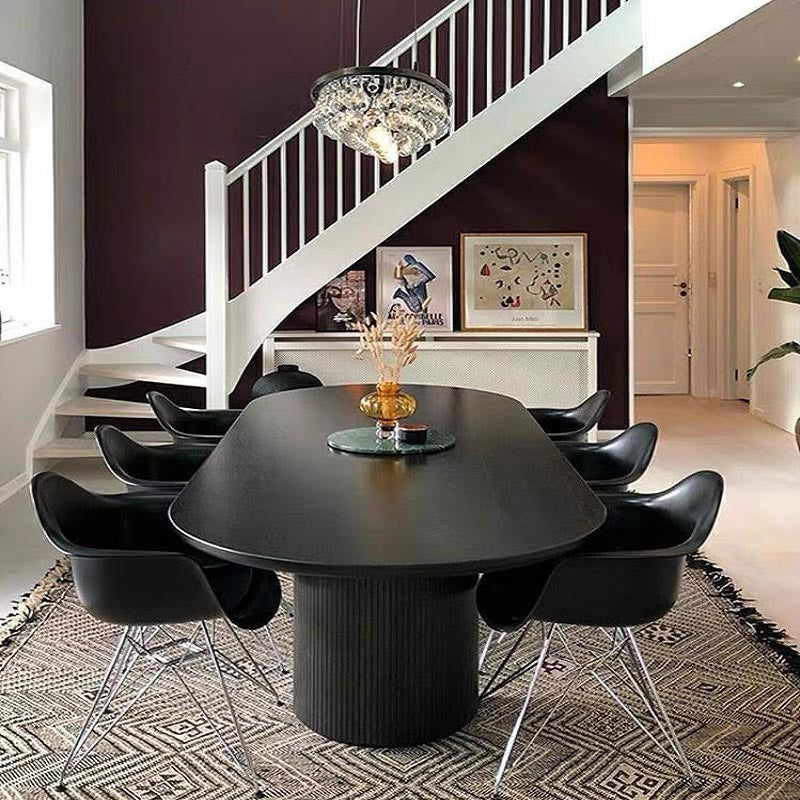 Oval Double Pedestal Modern Dining Table Fixed Table with Solid Wood
