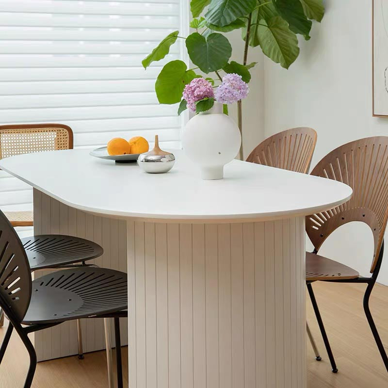 Oval Double Pedestal Modern Dining Table Fixed Table with Solid Wood