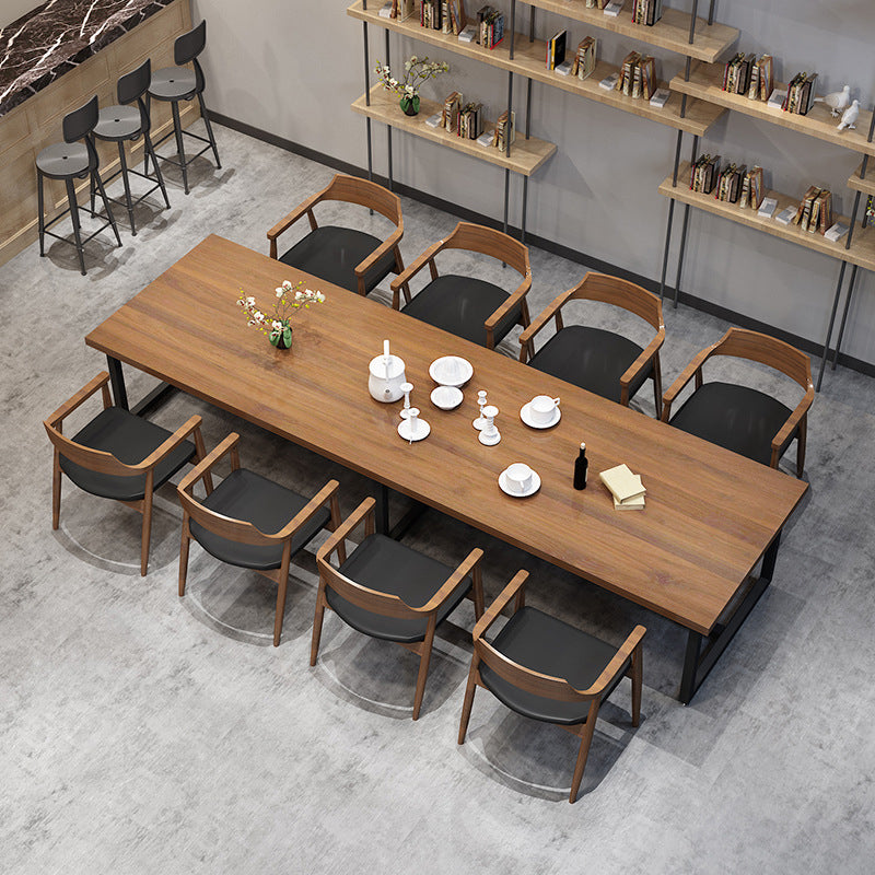 Metal Industrial Rectangle Table Pine Wood Top Indoor Table with Trestle