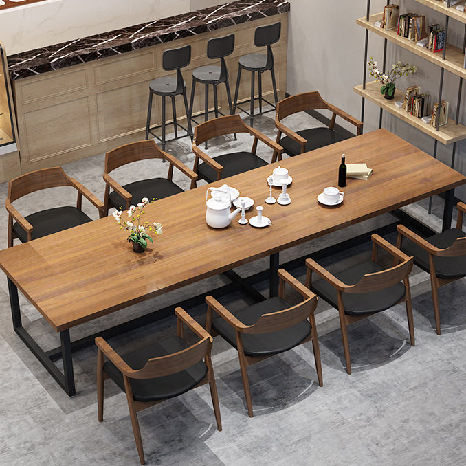 Metal Industrial Rectangle Table Pine Wood Top Indoor Table with Trestle