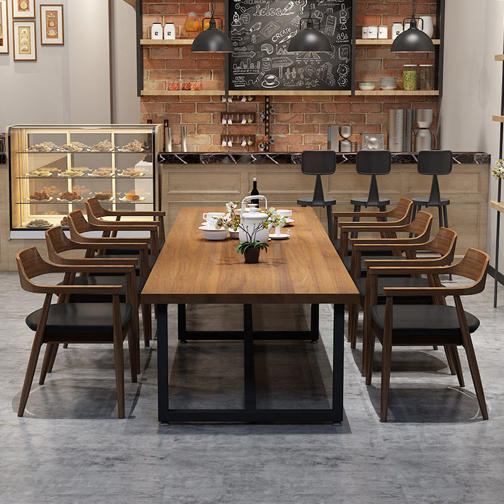 Metal Industrial Rectangle Table Pine Wood Top Indoor Table with Trestle