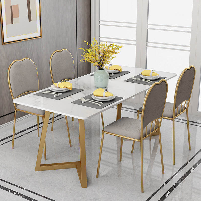Stone Top Table Modern Rectangle Dining Table with Sled Base