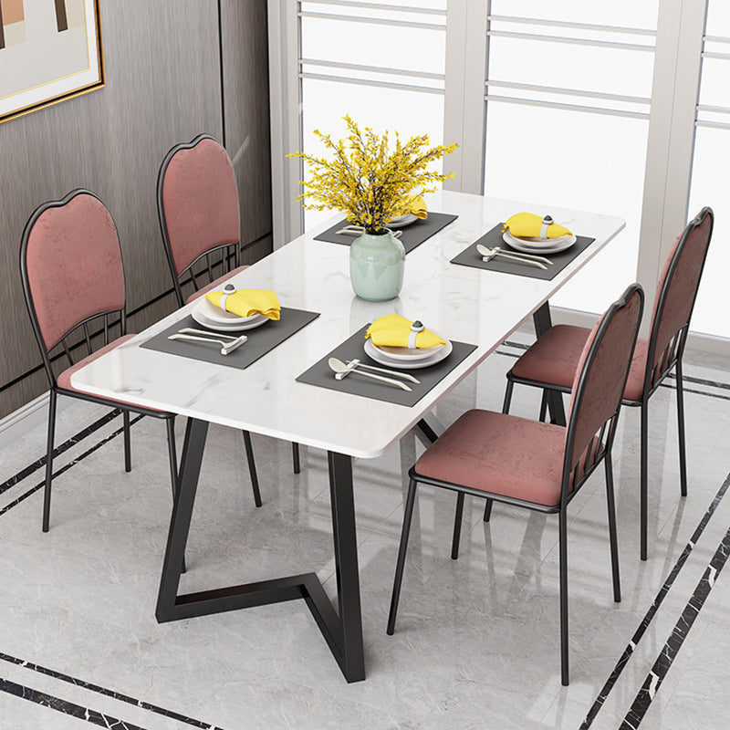 Stone Top Table Modern Rectangle Dining Table with Sled Base