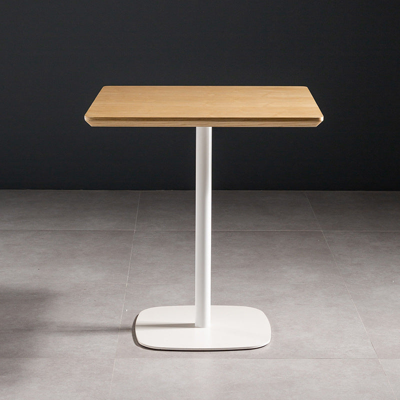 21-inch Metal Industrial Dining Table Square Pine Solid Wood Top Table with Pedestal