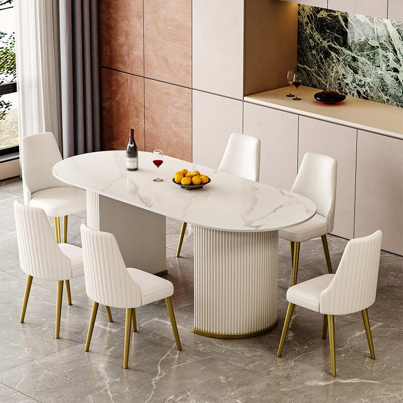Sintered Stone Top Kitchen Table for Restaurant Luxury White Table with Double Pedestal