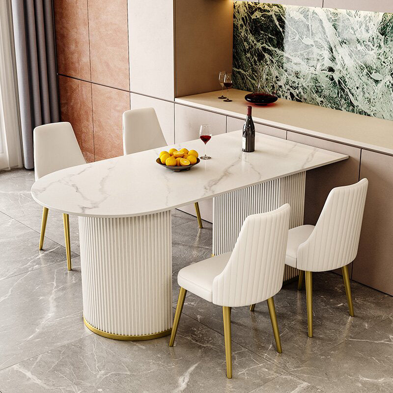 Sintered Stone Top Kitchen Table for Restaurant Luxury White Table with Double Pedestal
