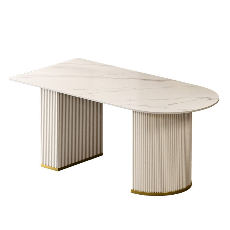 Sintered Stone Top Kitchen Table for Restaurant Luxury White Table with Double Pedestal