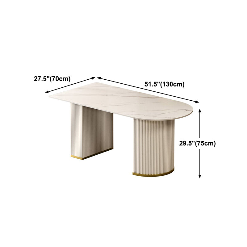 Sintered Stone Top Kitchen Table for Restaurant Luxury White Table with Double Pedestal