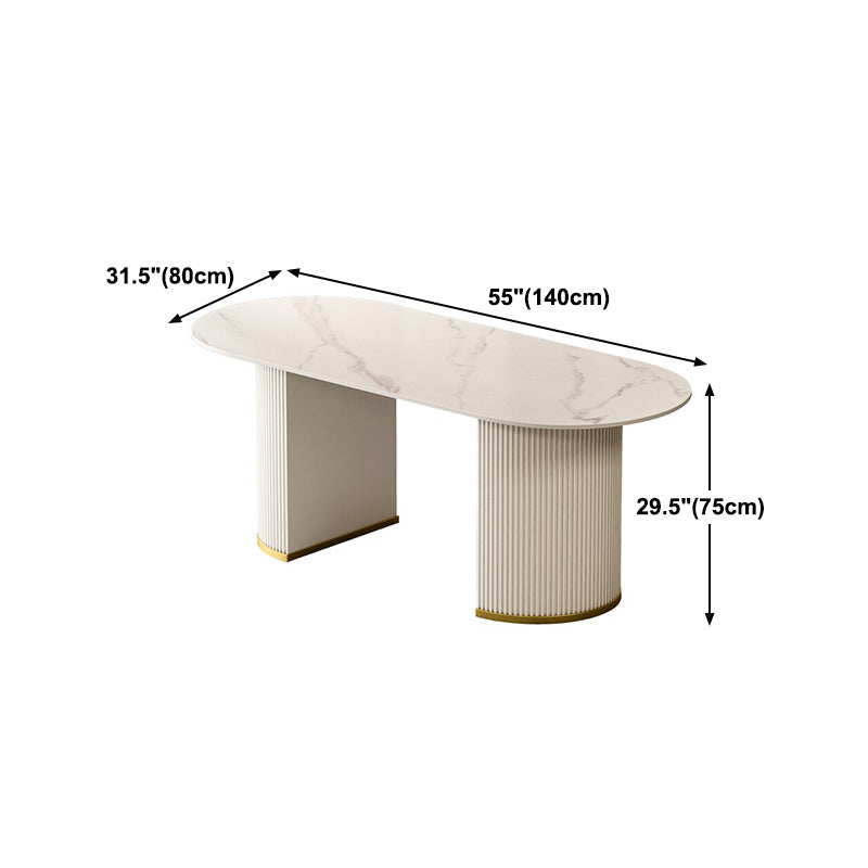 Sintered Stone Top Kitchen Table for Restaurant Luxury White Table with Double Pedestal
