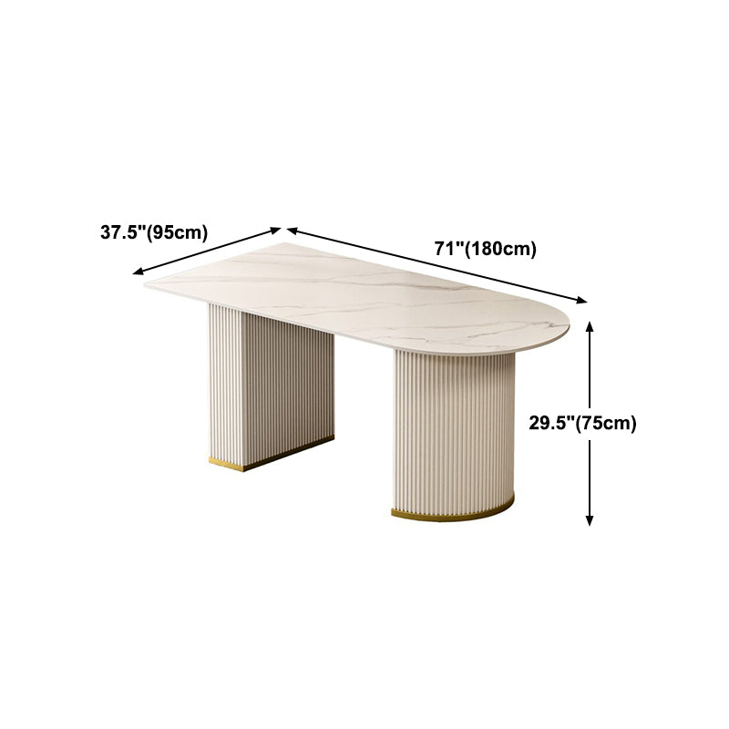 Sintered Stone Top Kitchen Table for Restaurant Luxury White Table with Double Pedestal