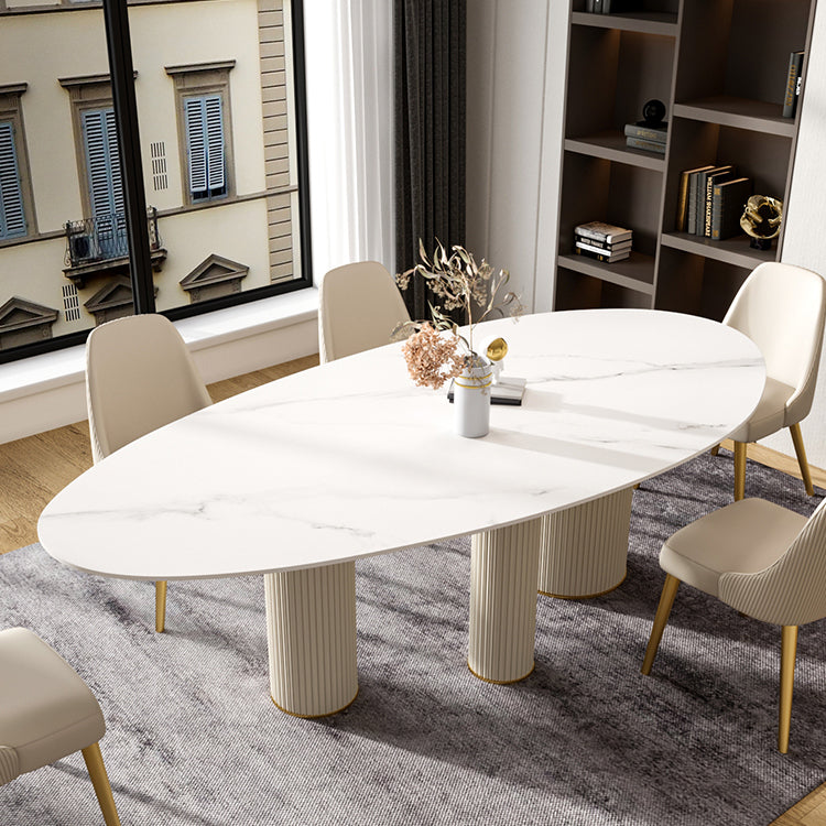 Metal Traditional Luxury Oval Indoor Table Sintered Stone Table with 3 Legs