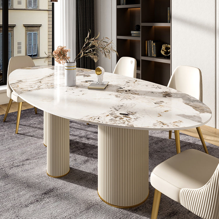Metal Traditional Luxury Oval Indoor Table Sintered Stone Table with 3 Legs