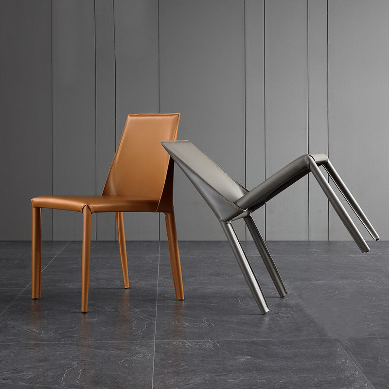 Contemporary Leather Dining Side Chairs Armless Solid Back Chair