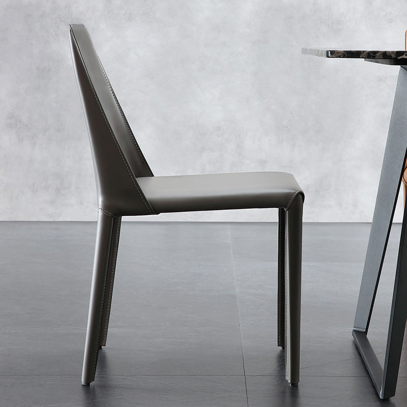 Contemporary Leather Dining Side Chairs Armless Solid Back Chair