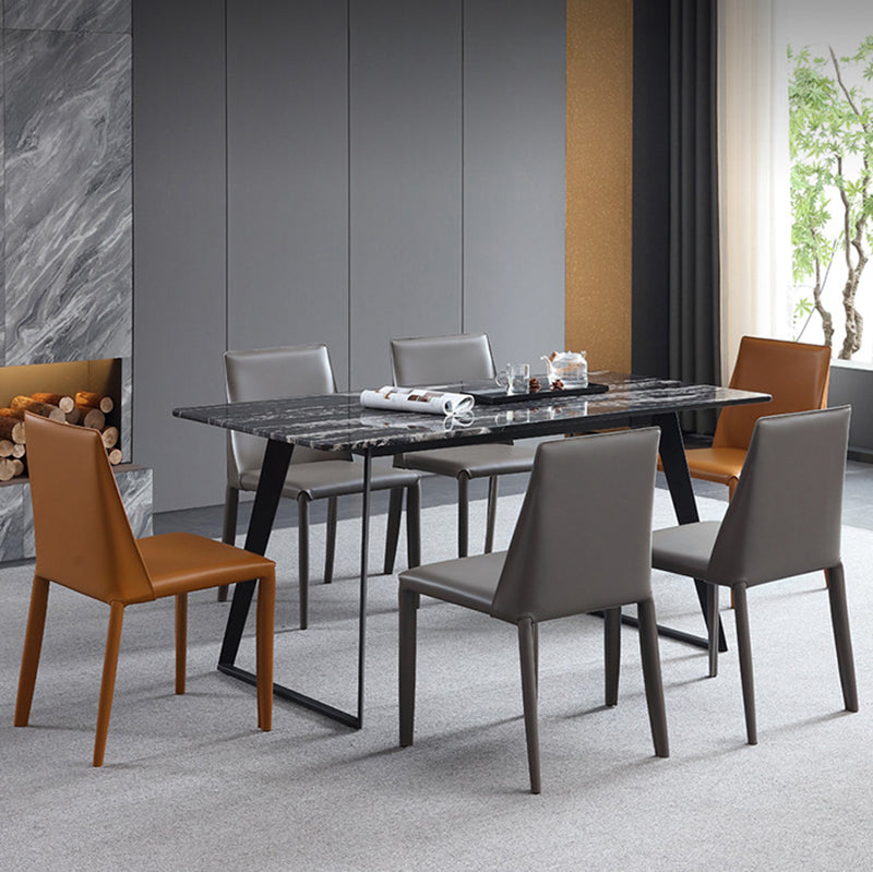 Contemporary Leather Dining Side Chairs Armless Solid Back Chair