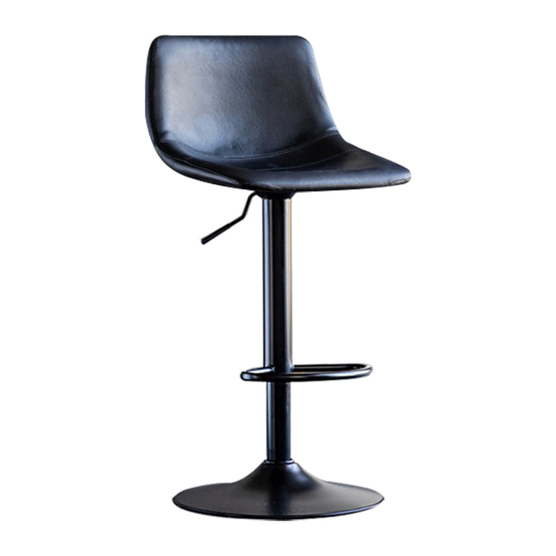 Contemporary Adjustable Footrest Barstool Matte Finish Leather Stool