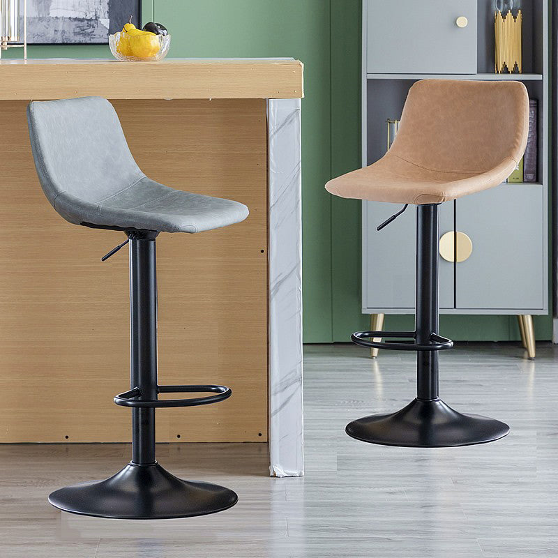 Contemporary Adjustable Footrest Barstool Matte Finish Leather Stool