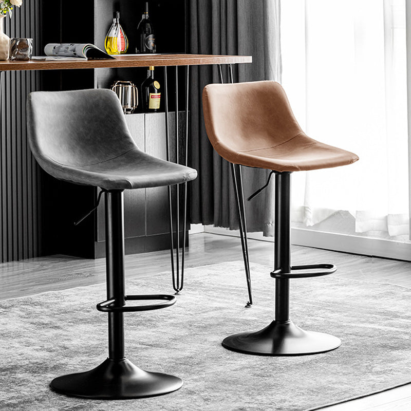 Contemporary Adjustable Footrest Barstool Matte Finish Leather Stool