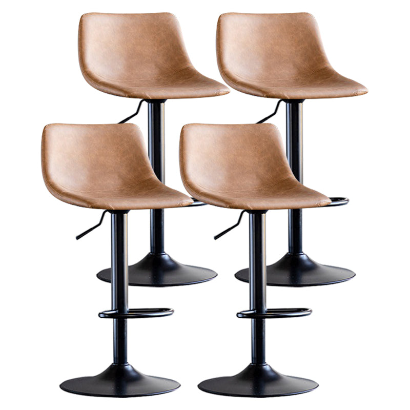 Contemporary Adjustable Footrest Barstool Matte Finish Leather Stool