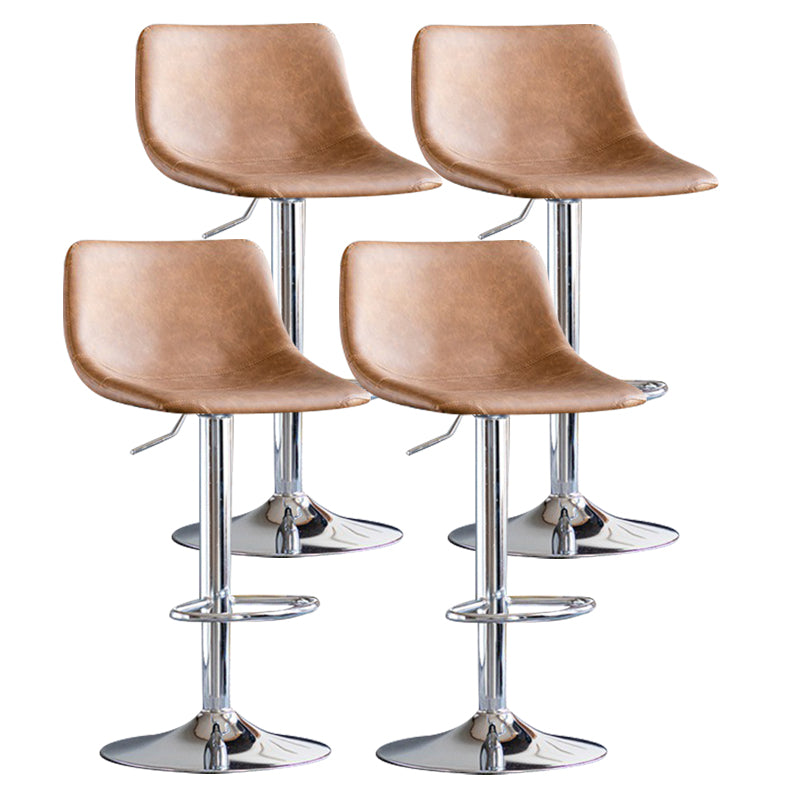 Contemporary Adjustable Footrest Barstool Matte Finish Leather Stool