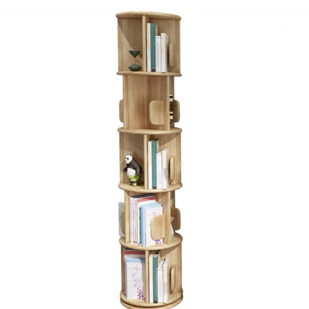 Solid Wood Geometric Bookcase Modern Rotatable Bookshelf for Home