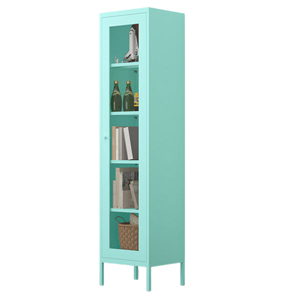 Contemporary Style Metal Bookcase Closed Back Bookshelf with Door for Home