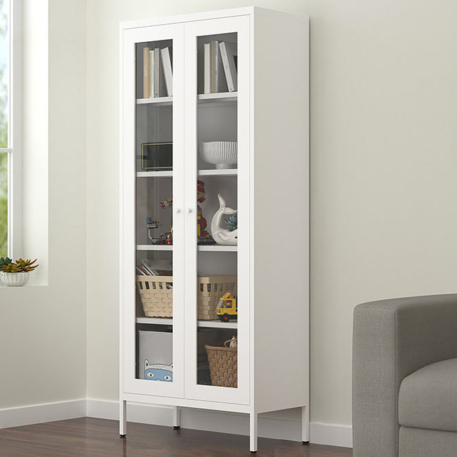 Contemporary Style Metal Bookcase Closed Back Bookshelf with Door for Home