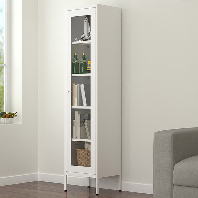 Contemporary Style Metal Bookcase Closed Back Bookshelf with Door for Home