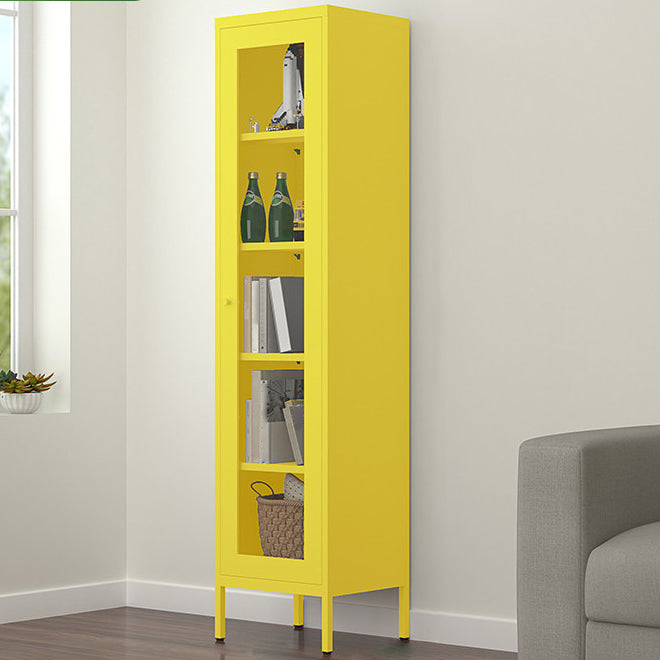 Contemporary Style Metal Bookcase Closed Back Bookshelf with Door for Home