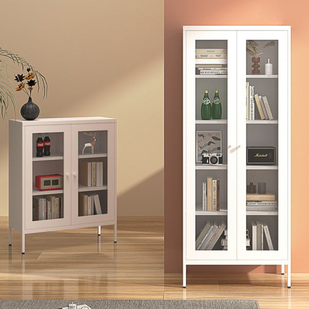 Contemporary Style Metal Bookcase Closed Back Bookshelf with Door for Home