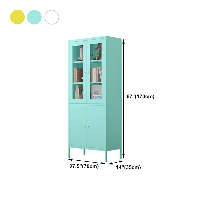 Contemporary Style Metal Bookcase Closed Back Bookshelf with Door for Home