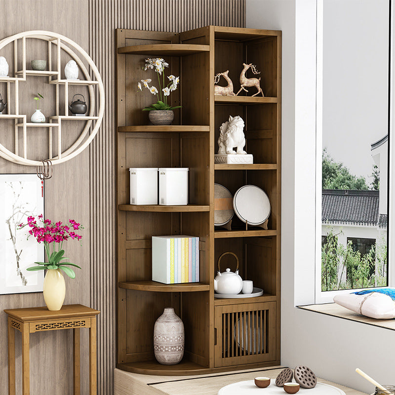 Brown Shelf Bookcase with Doors Vertical Bookshelf for Study Room