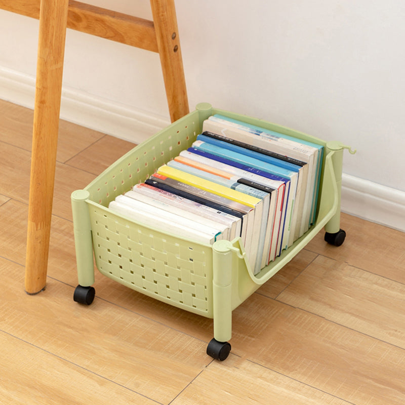 Plastic Standard Bookcase Contemporary Style Open Back Bookshelf with Wheels